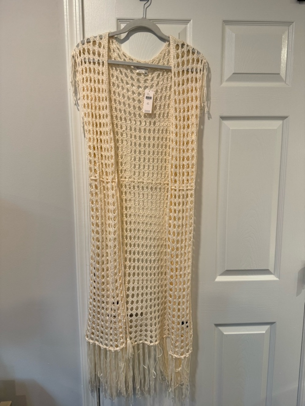 Anthropologie Cream Open-Knit Fringe Vest